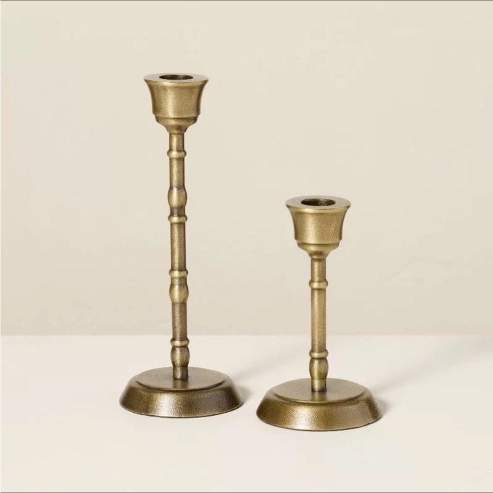 Brass Taper Candlesticks Antique Finish (Set of 2) - Hearth & Hand Magnolia